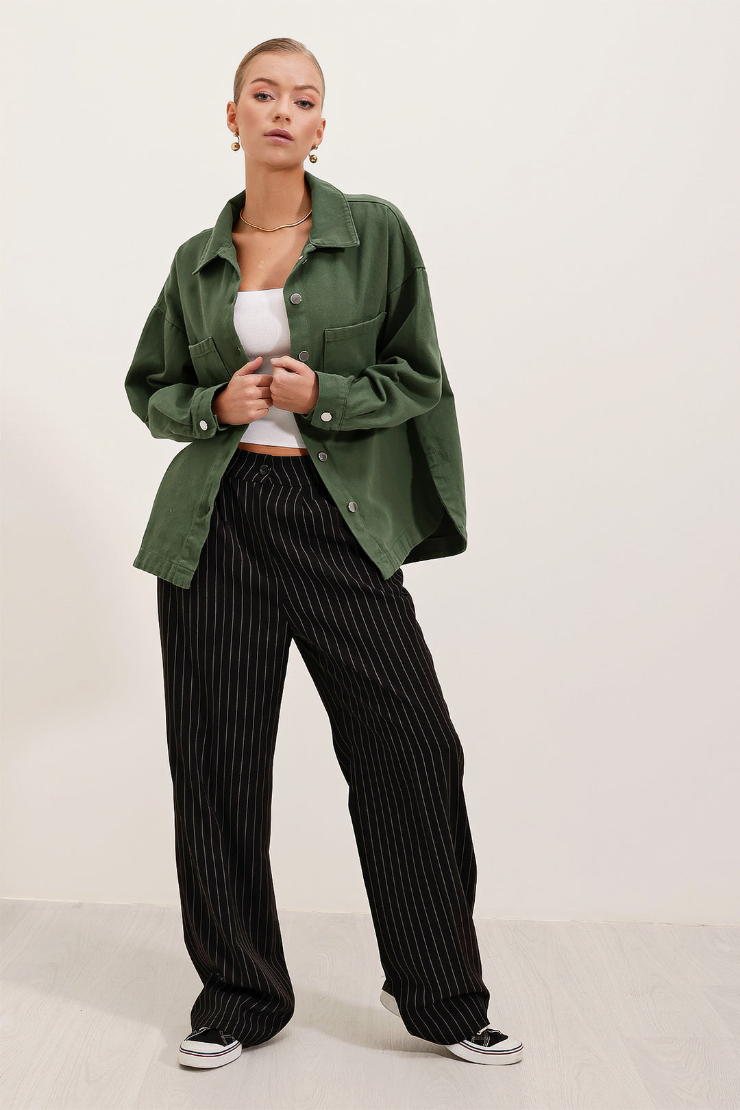 BGD Women Oversize Gabardine Shirt Jacket - Khaki - Néa Ionía