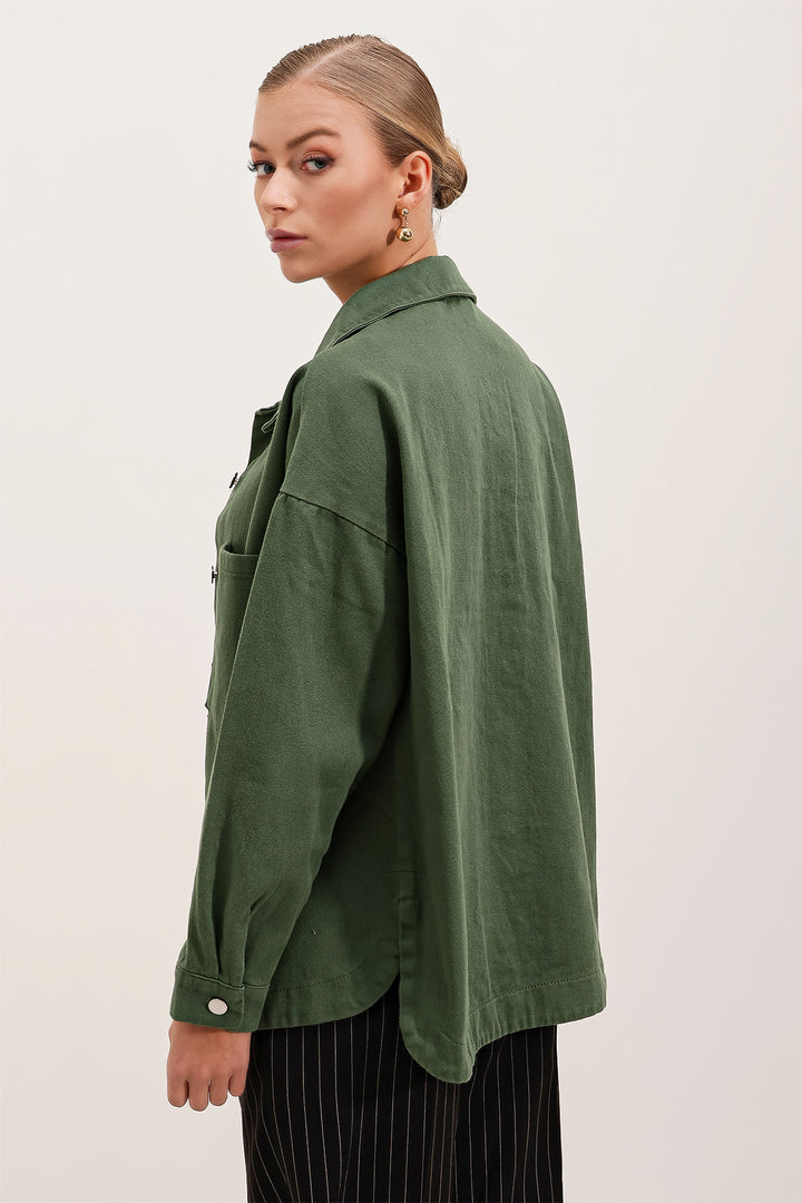 BGD Women Oversize Gabardine Shirt Jacket - Khaki - Néa Ionía