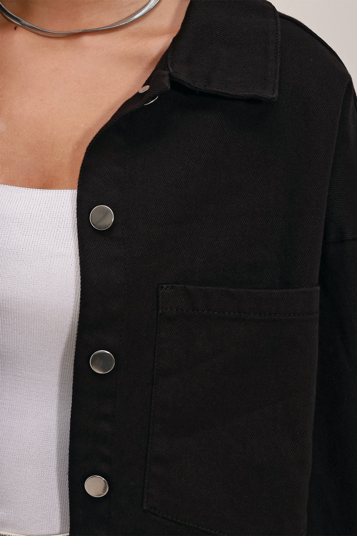 BGD Women Oversized Gabardine Shirt Jacket - Black - Hoboken