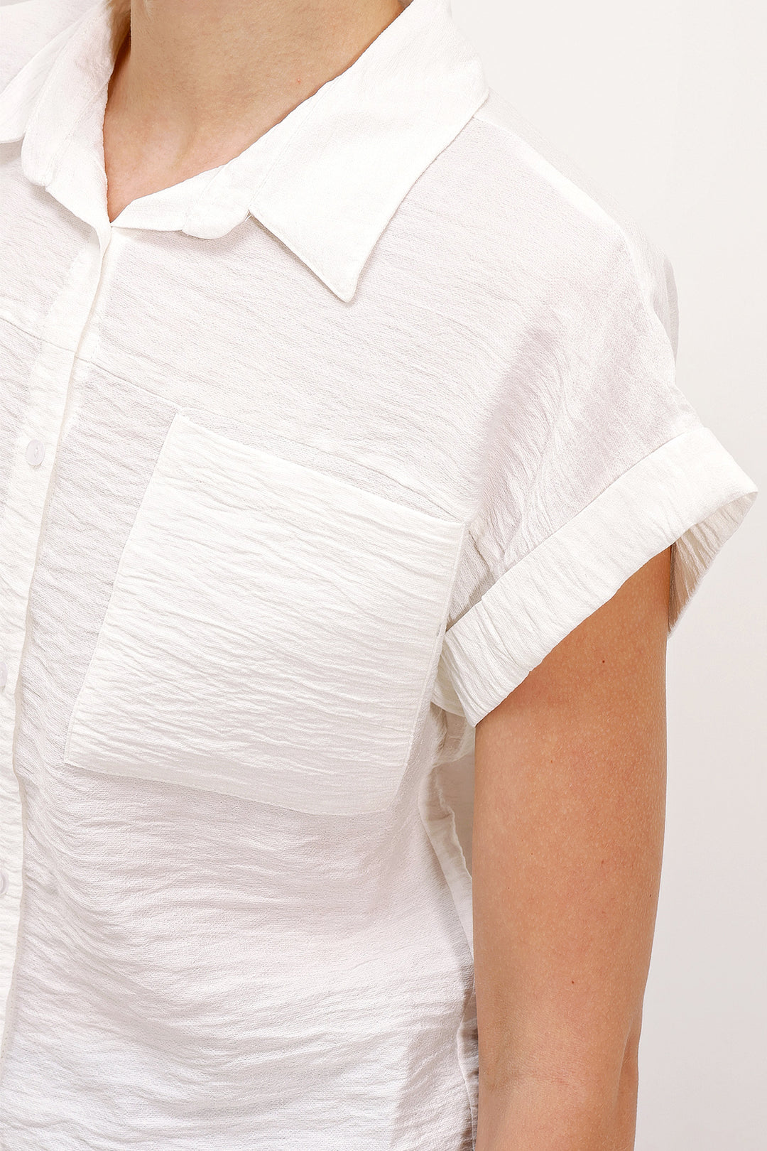 BGD Women Double Pocket Short Sleeve Shirt - White - Aranjuez