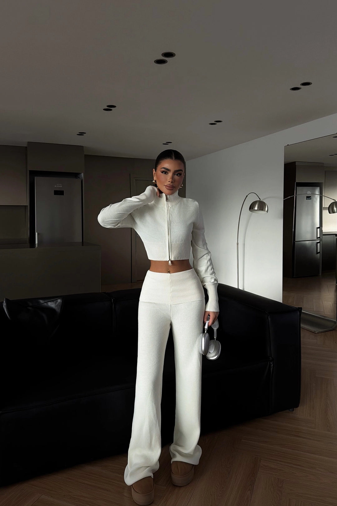 EYY Women White Zippered Knitwear Suit - Chur