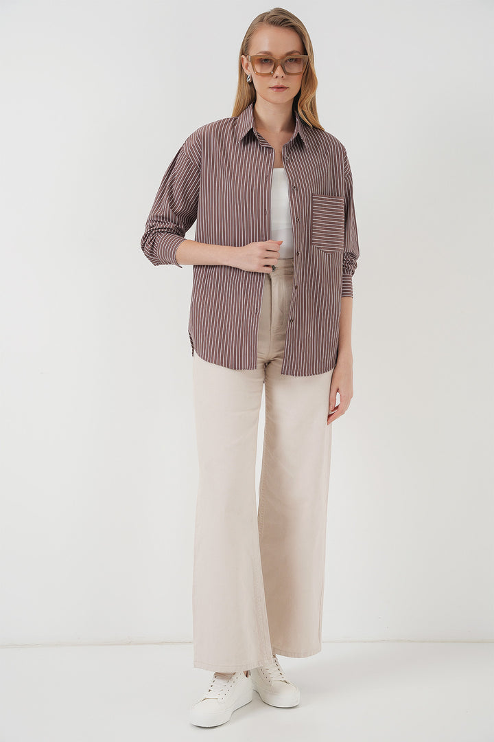 BGD Women Striped Oversized Shirt - Brown - Dzhankoi