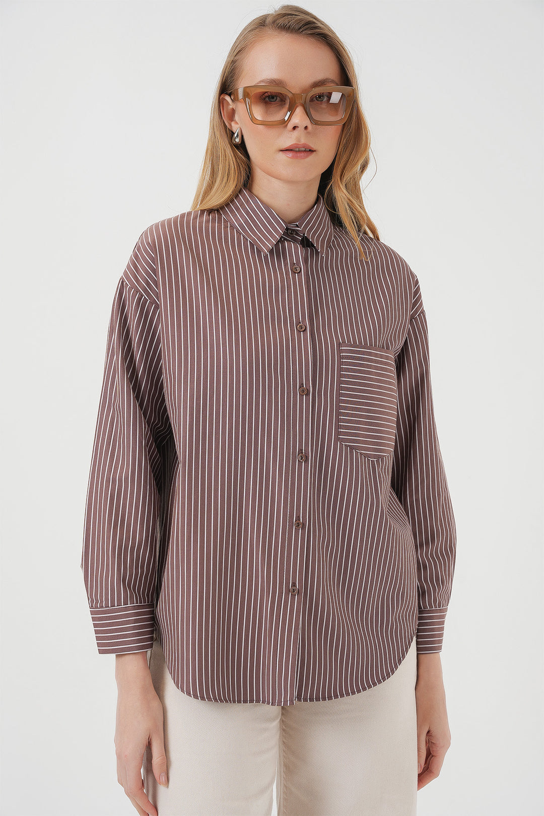 BGD Women Striped Oversized Shirt - Brown - Dzhankoi