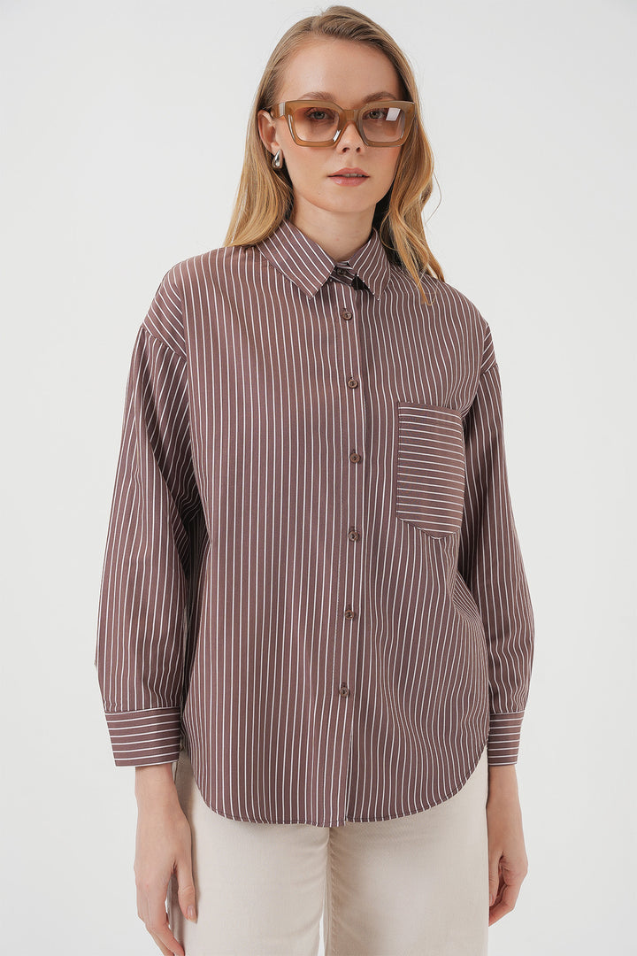 BGD Women Striped Oversized Shirt - Brown - Dzhankoi