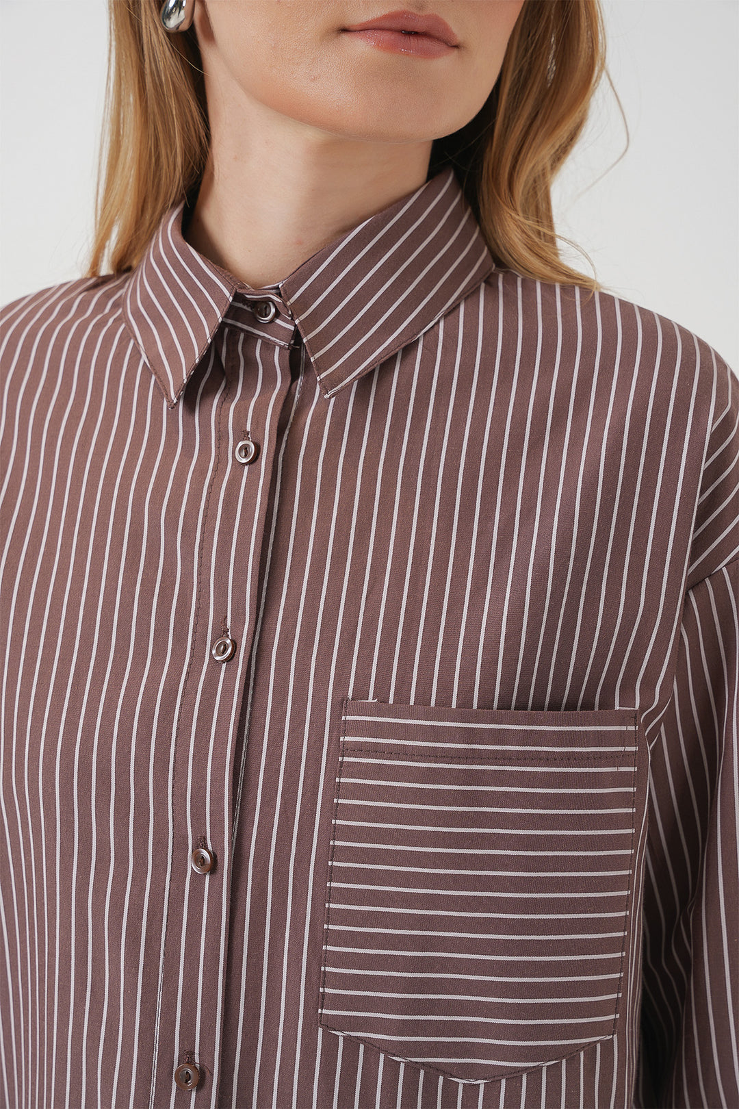 BGD Women Striped Oversized Shirt - Brown - Dzhankoi