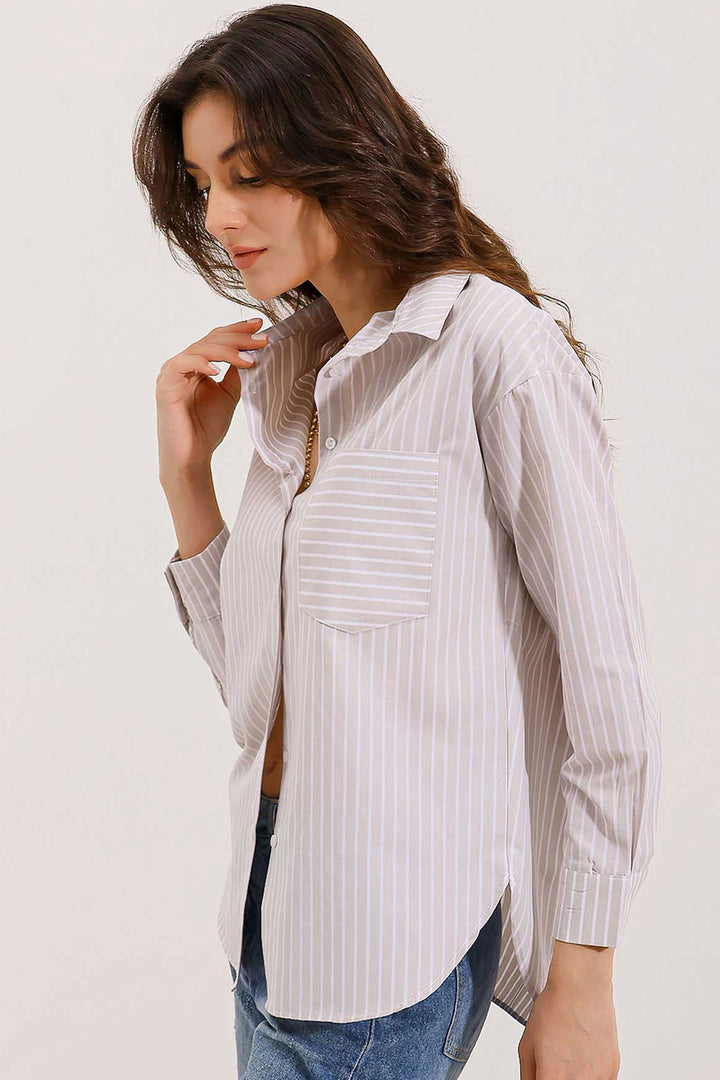 BGD Women Striped Oversized Shirt - Cream - Avondale