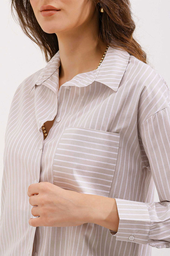 BGD Women Striped Oversized Shirt - Cream - Avondale