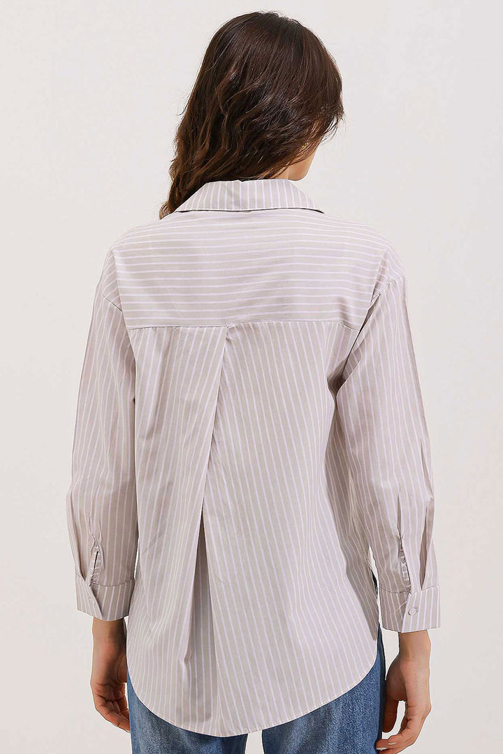 BGD Women Striped Oversized Shirt - Cream - Avondale