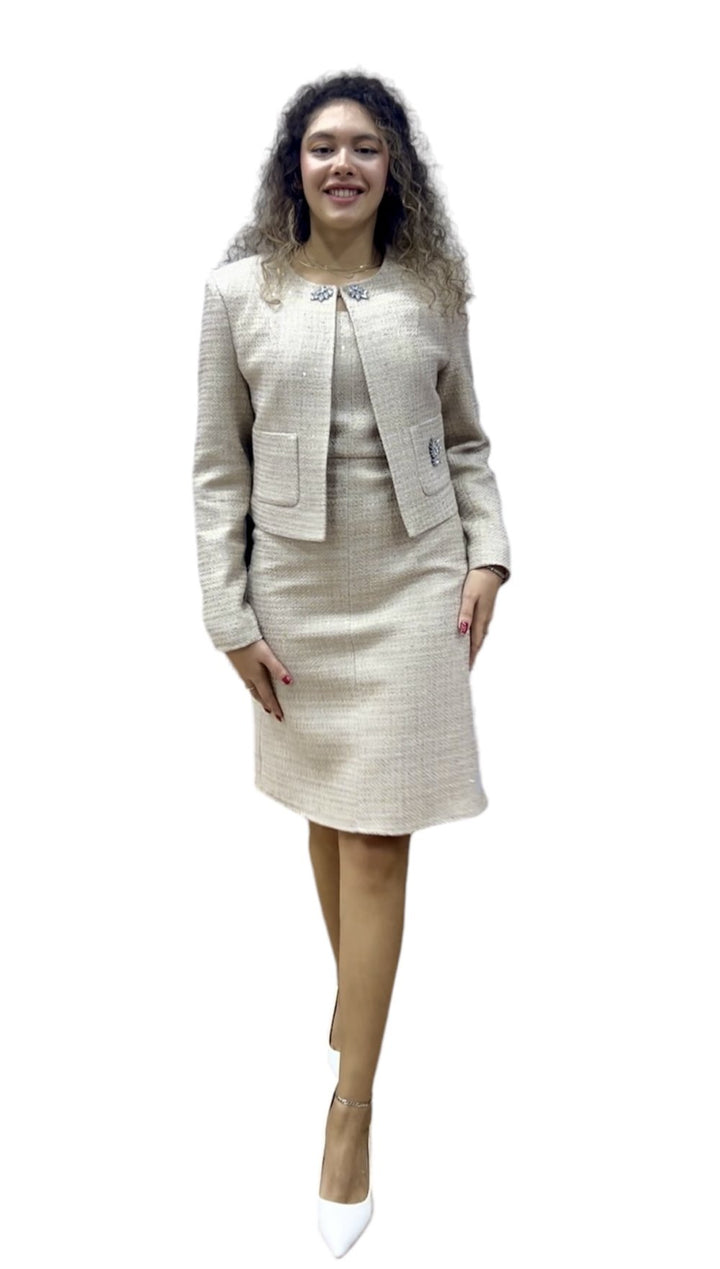 NDL Women Woman Suit with Stone Jacket Dress Beige - Saint Albans