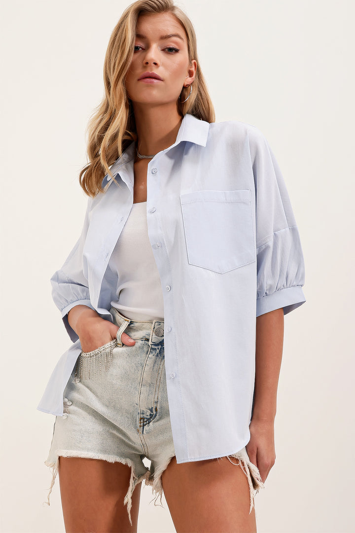 BGD Women Oversize Short Sleeve Basic T-Shirt - Baby Blue - Avondale
