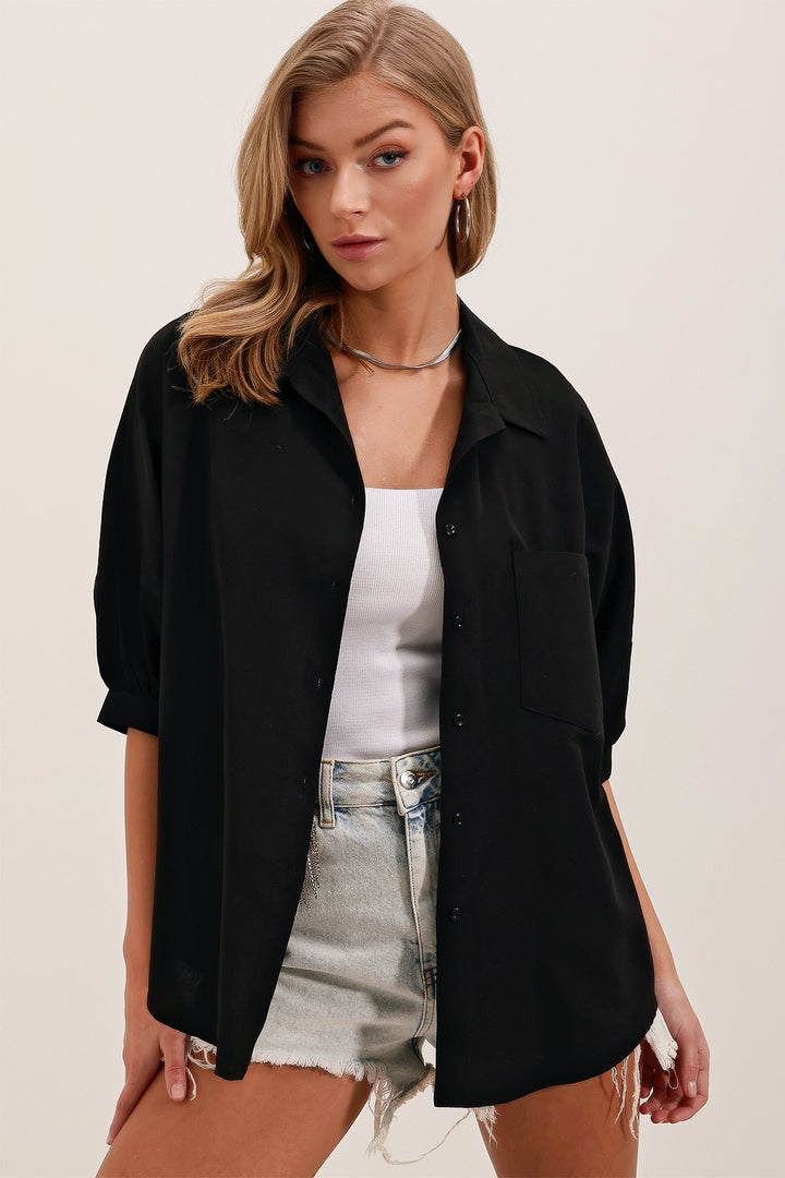 BGD Women Oversize Short Sleeve Basic T-Shirt - Black - Cesena