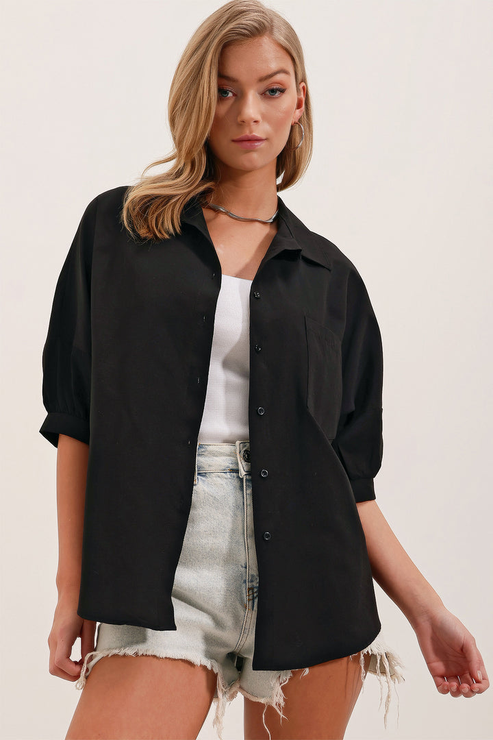 BGD Women Oversize Short Sleeve Basic T-Shirt - Black - Cesena