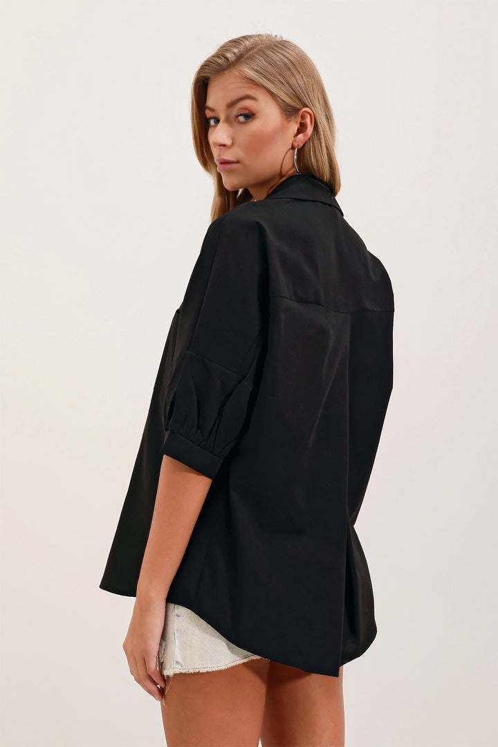 BGD Women Oversize Short Sleeve Basic T-Shirt - Black - Cesena
