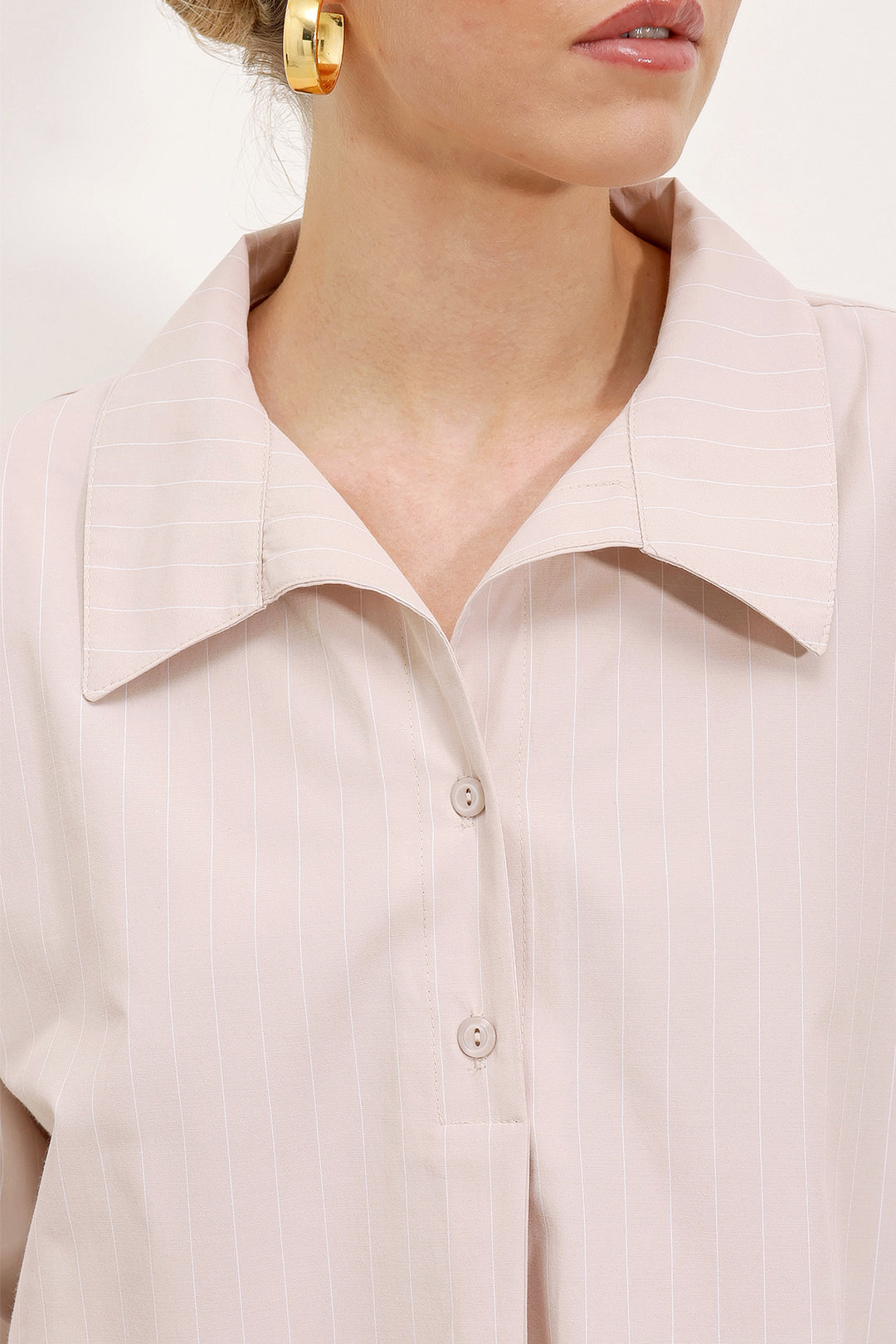 BGD Women Wide Striped Oversized Shirt - Beige - Compton