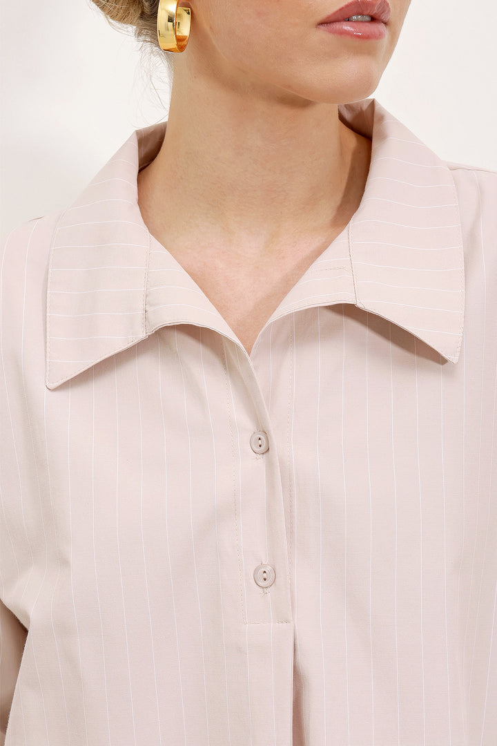 BGD Women Wide Striped Oversized Shirt - Beige - Compton