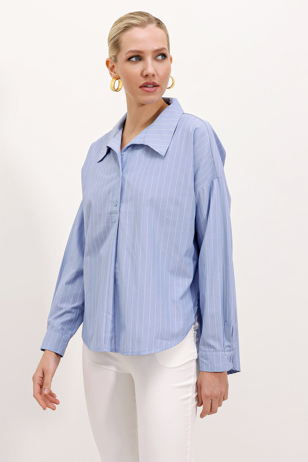 BGD Women Wide Striped Oversized Shirt - Blue - Avondale