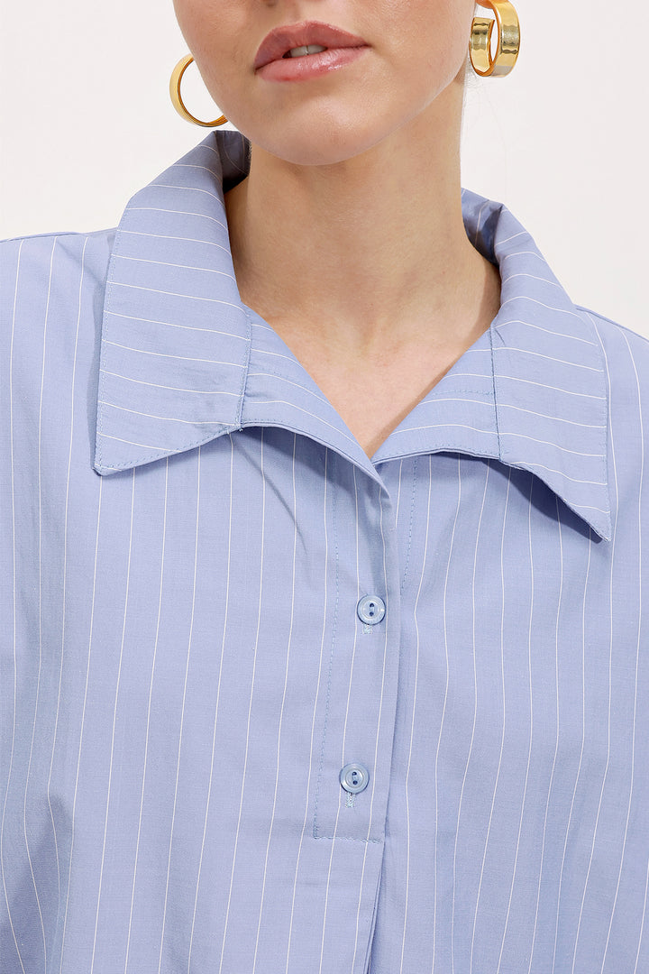 BGD Women Wide Striped Oversized Shirt - Blue - Avondale