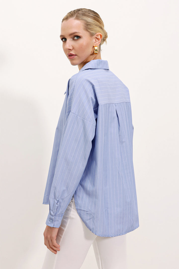 BGD Women Wide Striped Oversized Shirt - Blue - Avondale