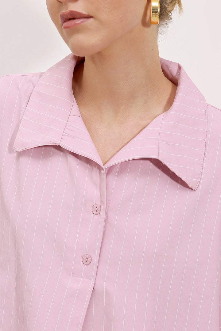 BGD Women Wide Striped Oversized Shirt - Pink - Avondale