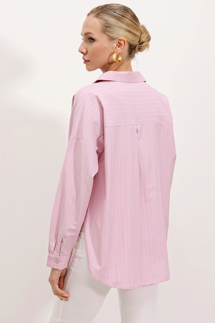 BGD Women Wide Striped Oversized Shirt - Pink - Avondale