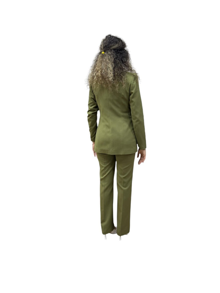 NDL Women Brooch Detail Gold Buttoned Satin Women's Suit Khaki - Sandy Springs