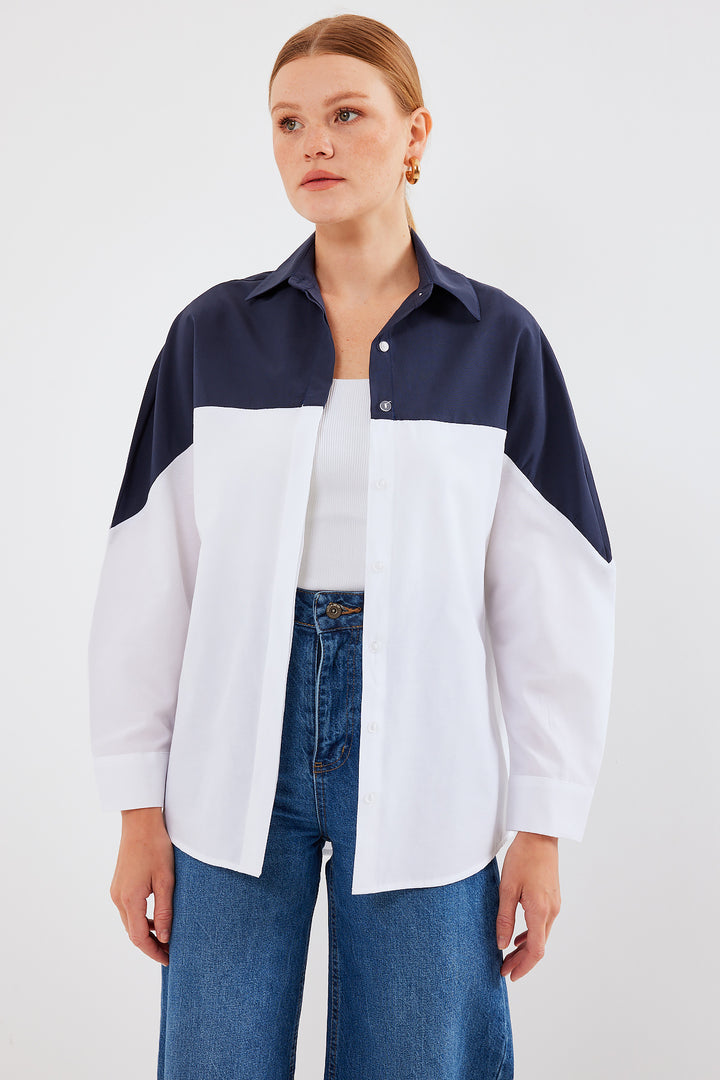 BGD Women Block Colored Oversized Shirt - Navy Blue - Avondale