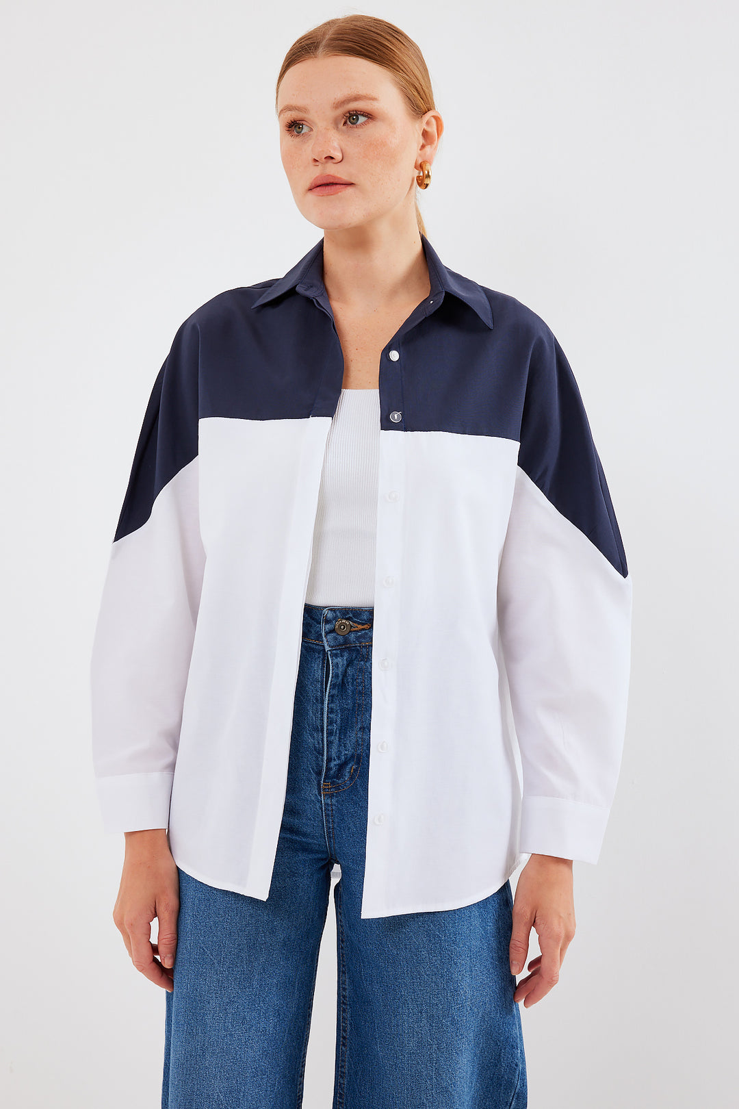 BGD Women Block Colored Oversized Shirt - Navy Blue - Avondale