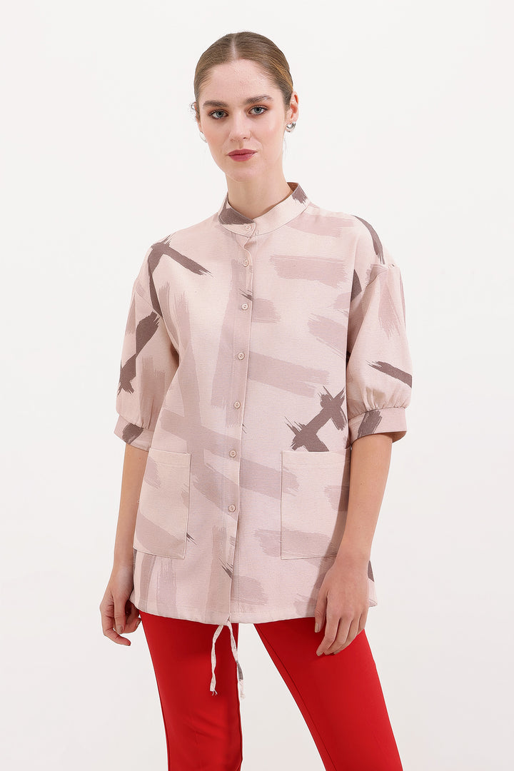 BGD Women Patterned Oversized Shirt - Beige - Avondale