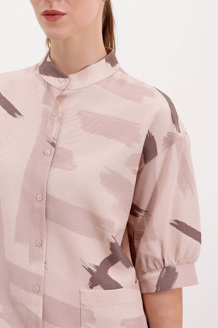 BGD Women Patterned Oversized Shirt - Beige - Avondale