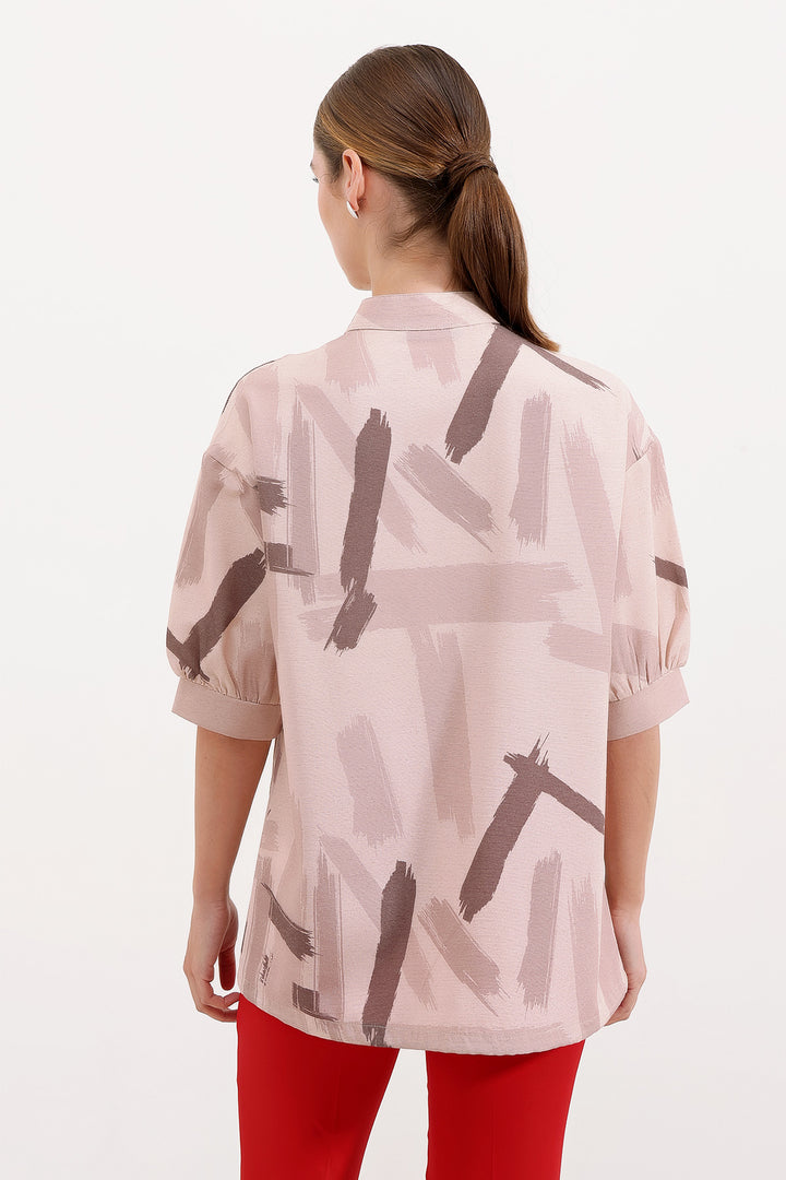 BGD Women Patterned Oversized Shirt - Beige - Avondale