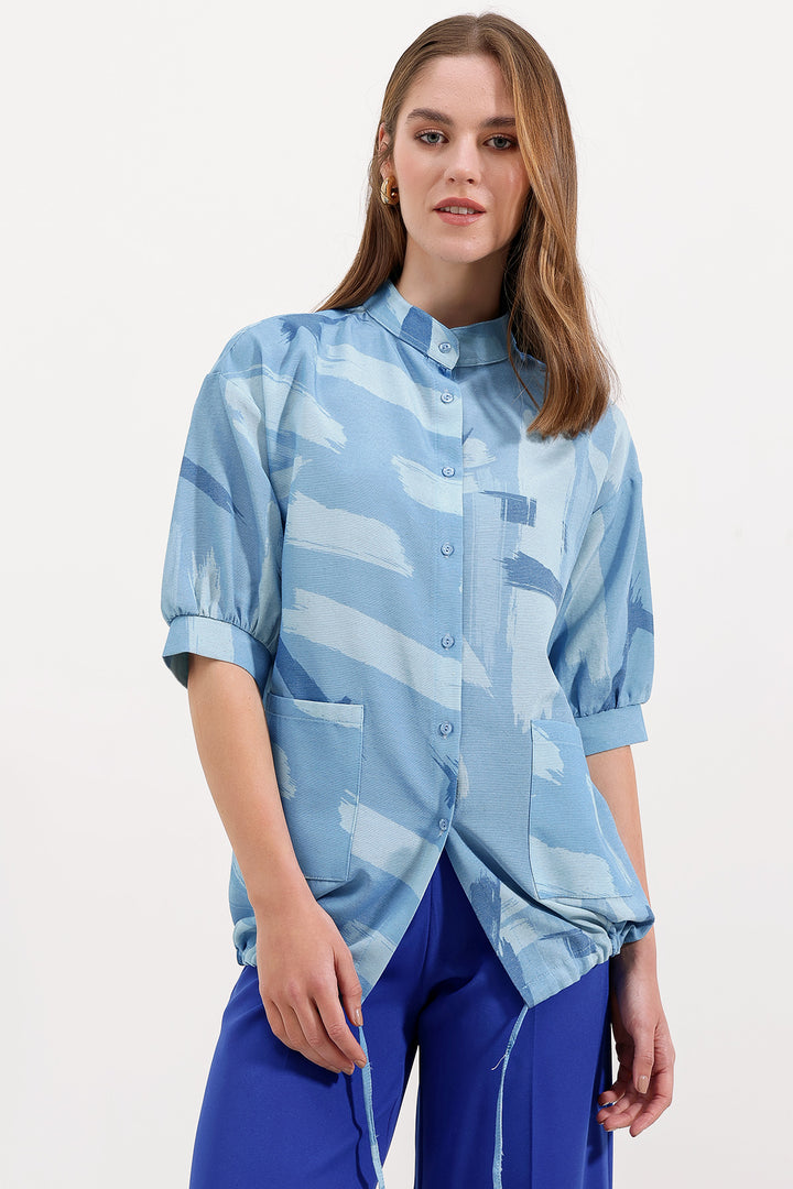 BGD Women Patterned Oversized Shirt - Blue - Avondale