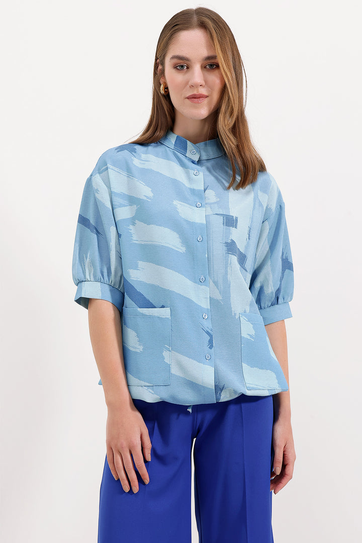 BGD Women Patterned Oversized Shirt - Blue - Avondale