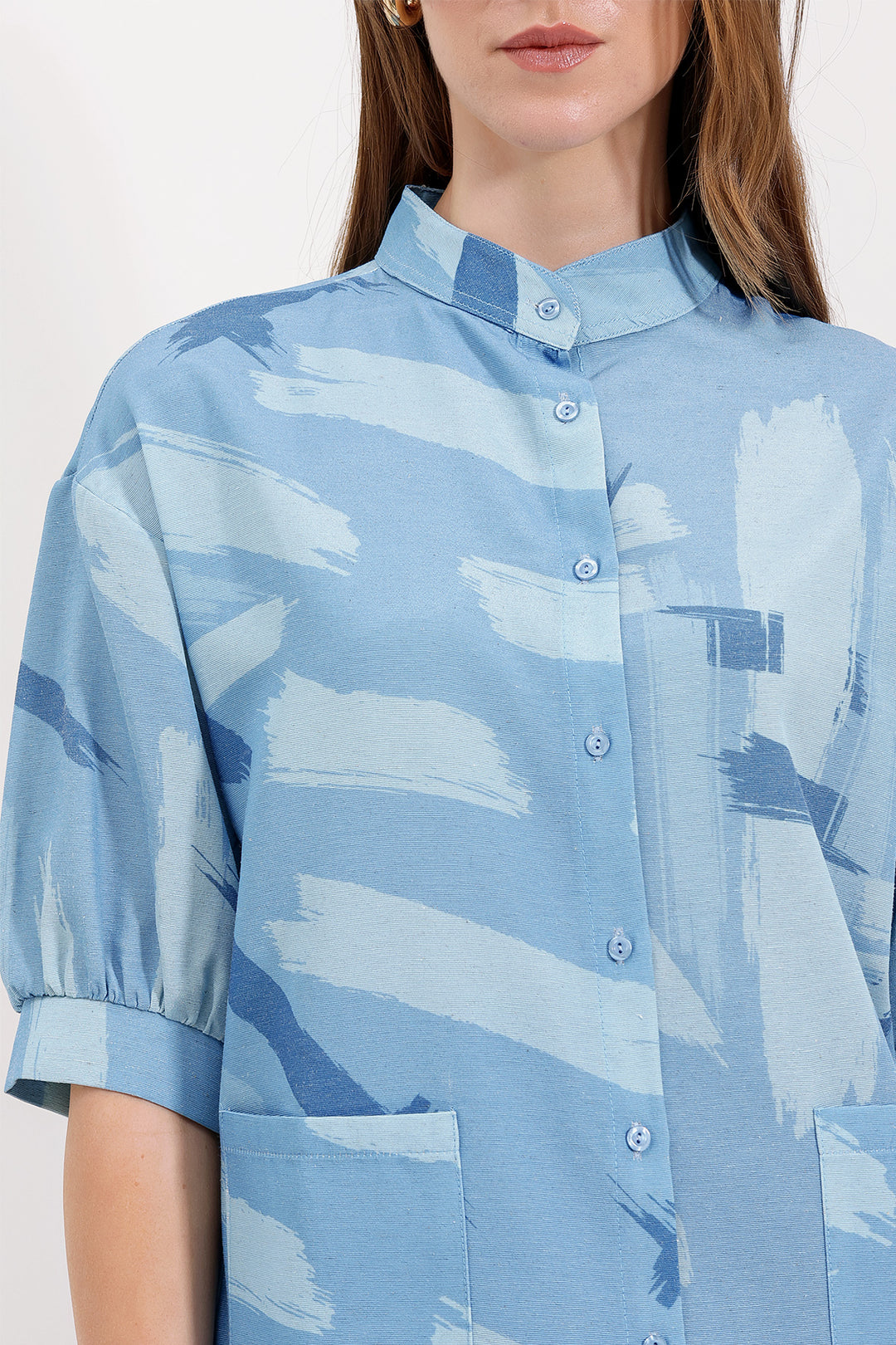 BGD Women Patterned Oversized Shirt - Blue - Avondale