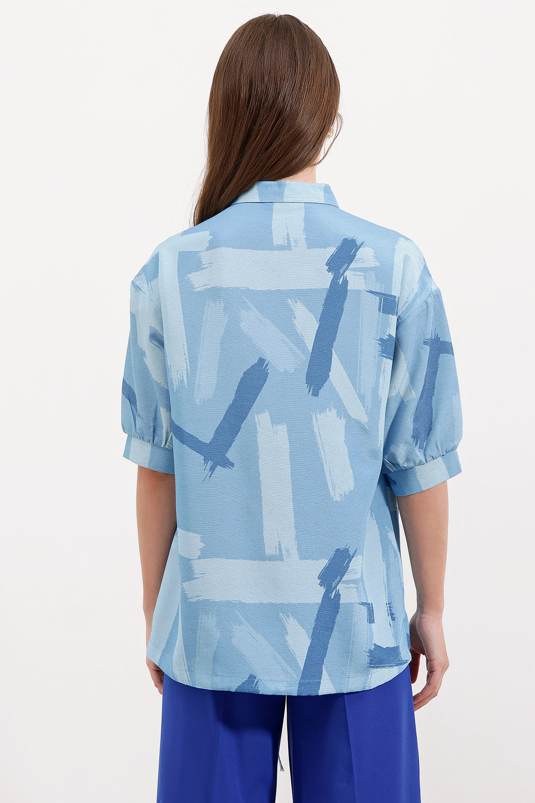 BGD Women Patterned Oversized Shirt - Blue - Avondale