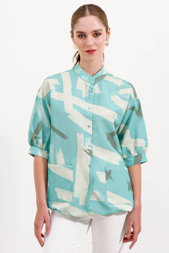BGD Women Patterned Oversized Shirt - Mint - Avondale