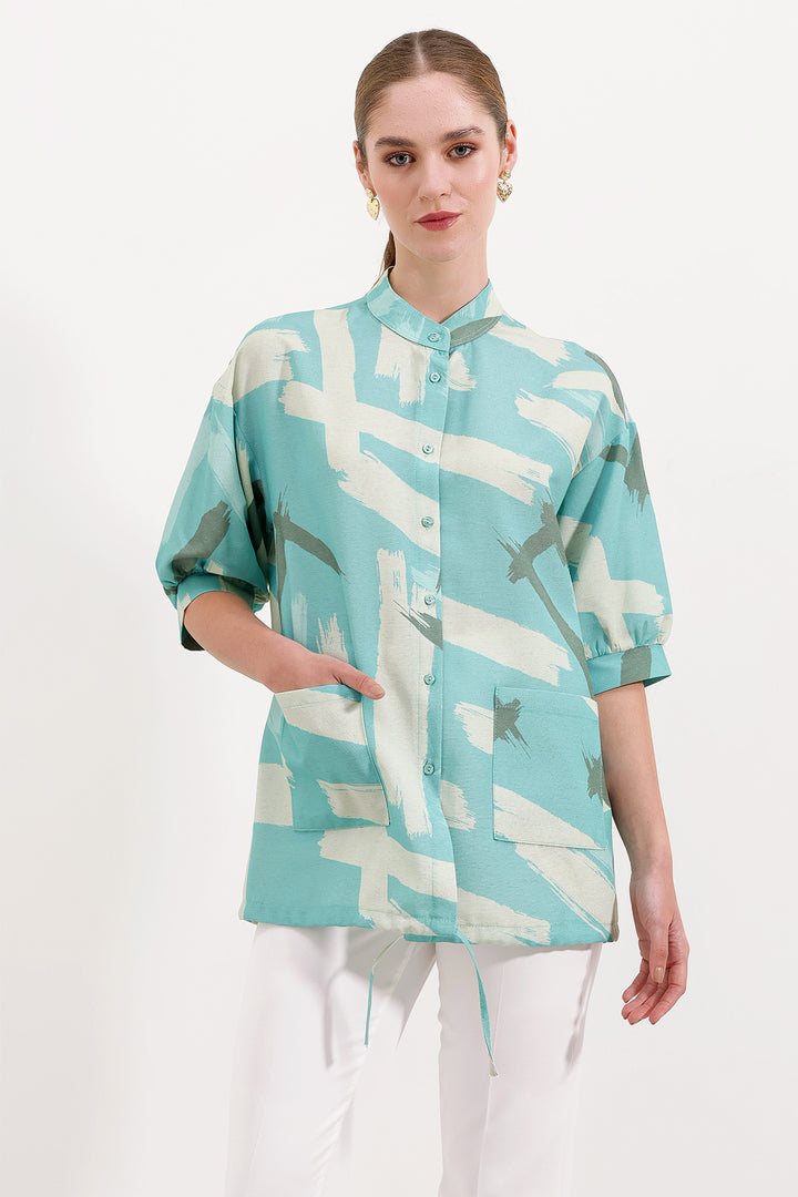 BGD Women Patterned Oversized Shirt - Mint - Avondale