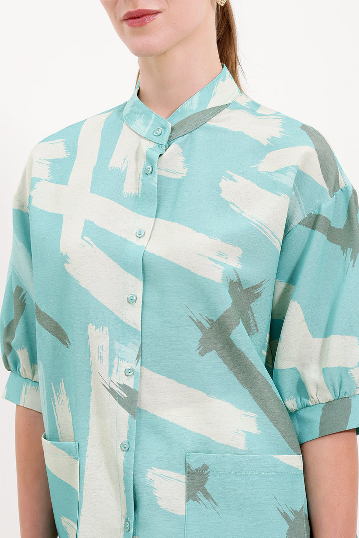 BGD Women Patterned Oversized Shirt - Mint - Avondale
