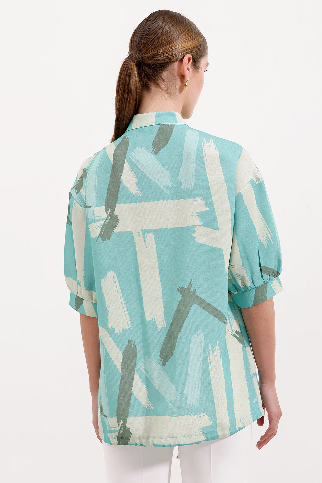 BGD Women Patterned Oversized Shirt - Mint - Avondale