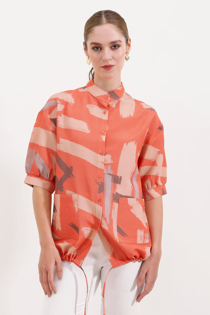 BGD Women Patterned Oversized Shirt - Orange - Avondale