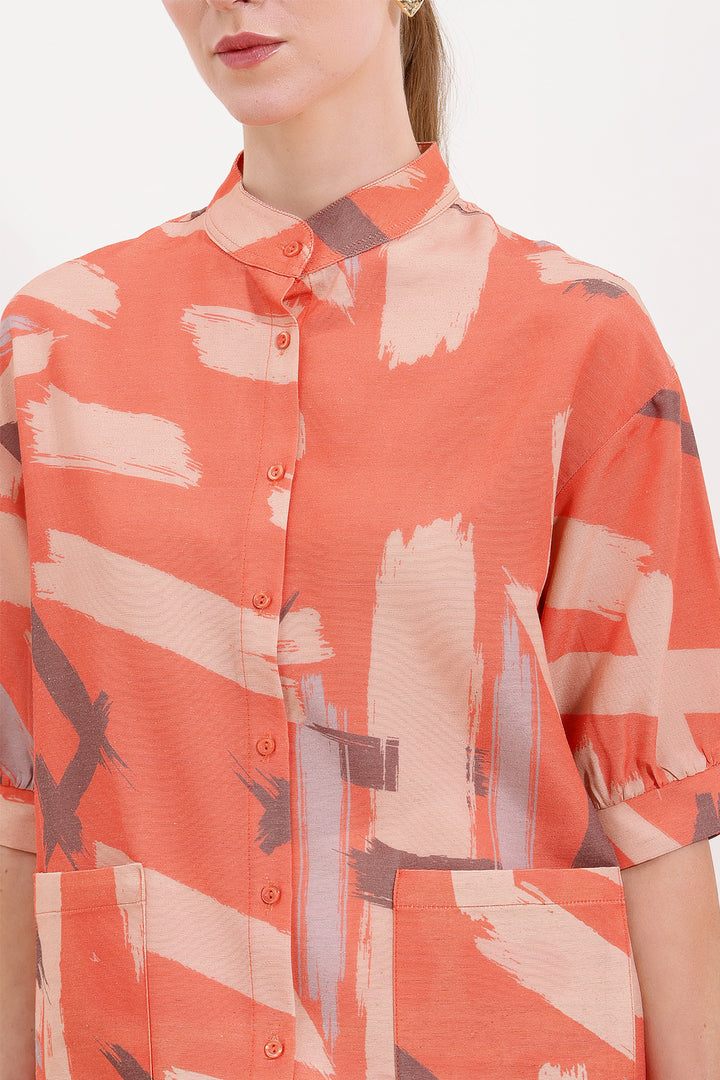 BGD Women Patterned Oversized Shirt - Orange - Avondale