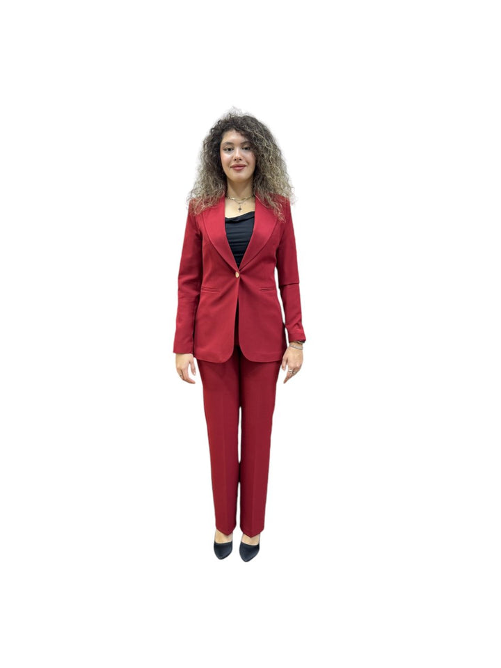 NDL Women Brooch Detail Gold Buttoned Satin Women's Suit Bordeaux - Victoria