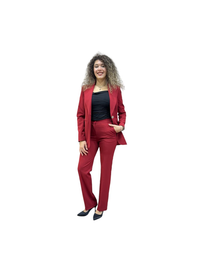 NDL Women Brooch Detail Gold Buttoned Satin Women's Suit Bordeaux - Victoria