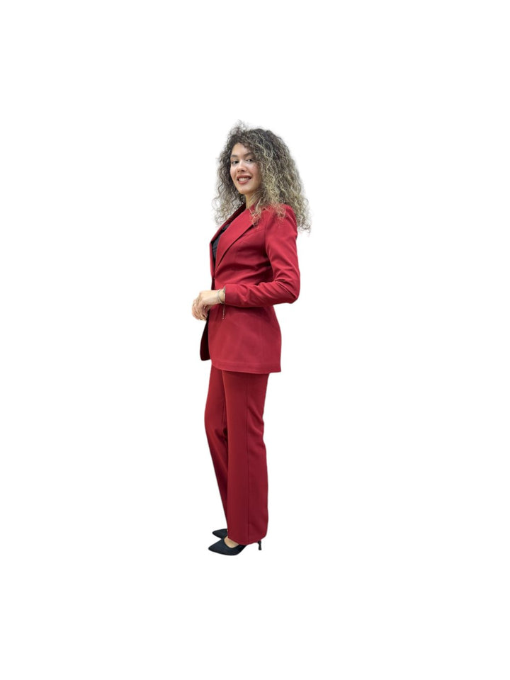 NDL Women Brooch Detail Gold Buttoned Satin Women's Suit Bordeaux - Victoria