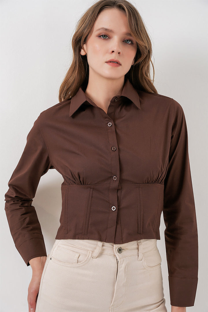 BGD Women Slim Fit Poplin Shirt - Brown - University City