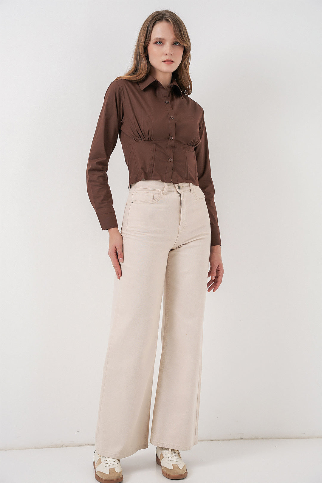 BGD Women Slim Fit Poplin Shirt - Brown - University City