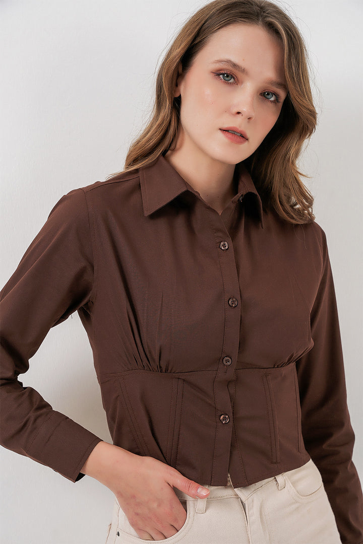 BGD Women Slim Fit Poplin Shirt - Brown - University City