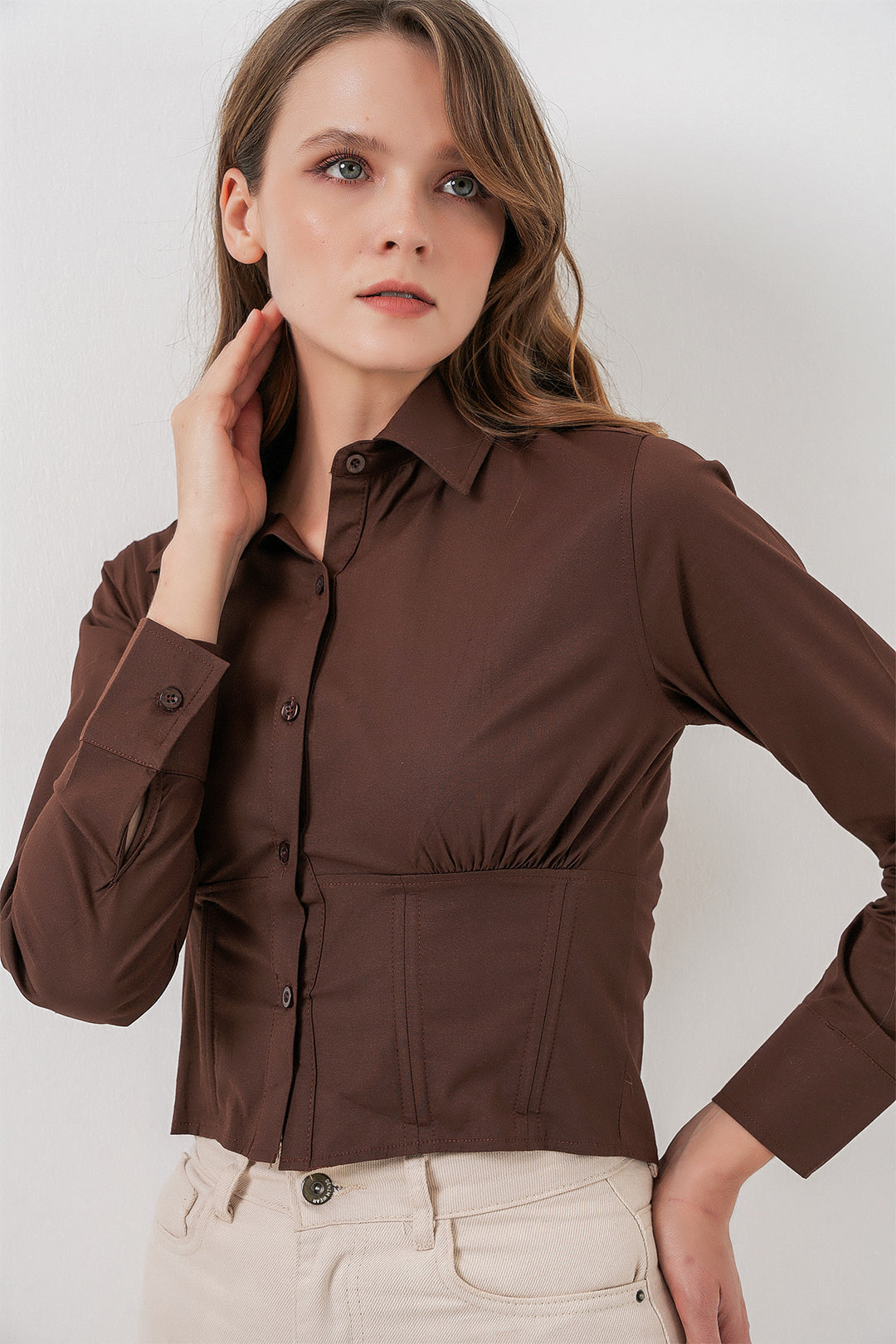 BGD Women Slim Fit Poplin Shirt - Brown - University City