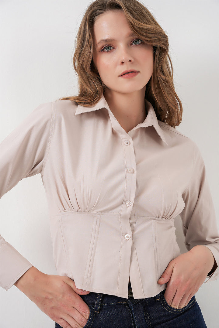 BGD Women Slim Fit Poplin Shirt - Cream - Orangeville