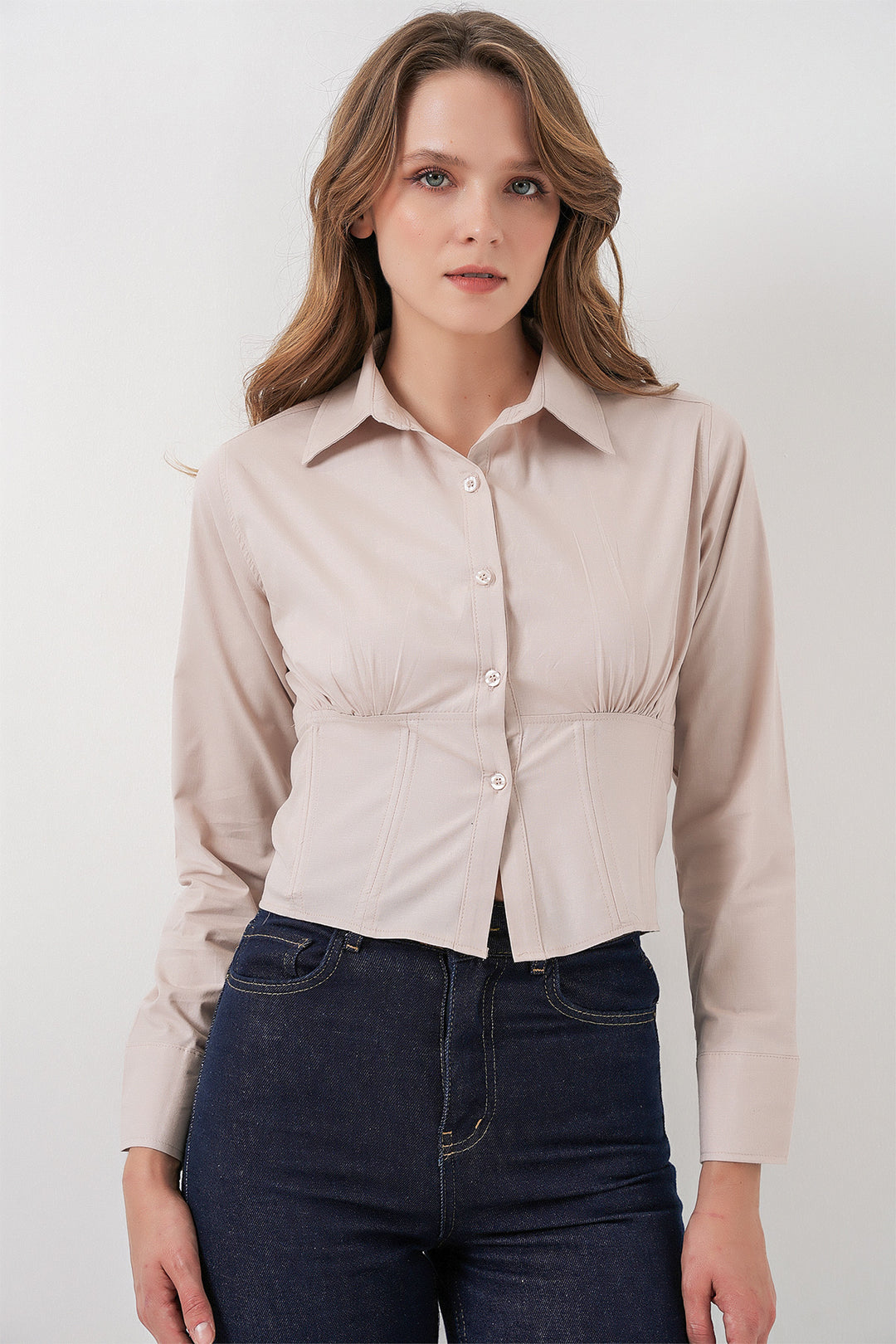 BGD Women Slim Fit Poplin Shirt - Cream - Orangeville