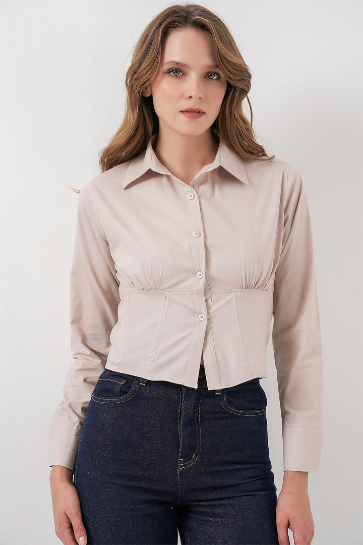 BGD Women Slim Fit Poplin Shirt - Cream - Orangeville